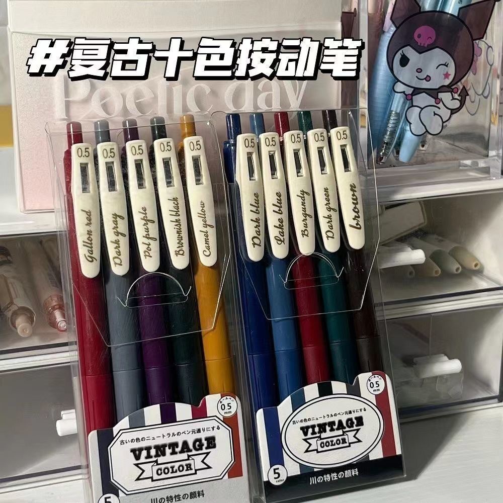 5 pcs canetas de gel vintage canetas de gel vintage leves 0,5 mm 10 cores