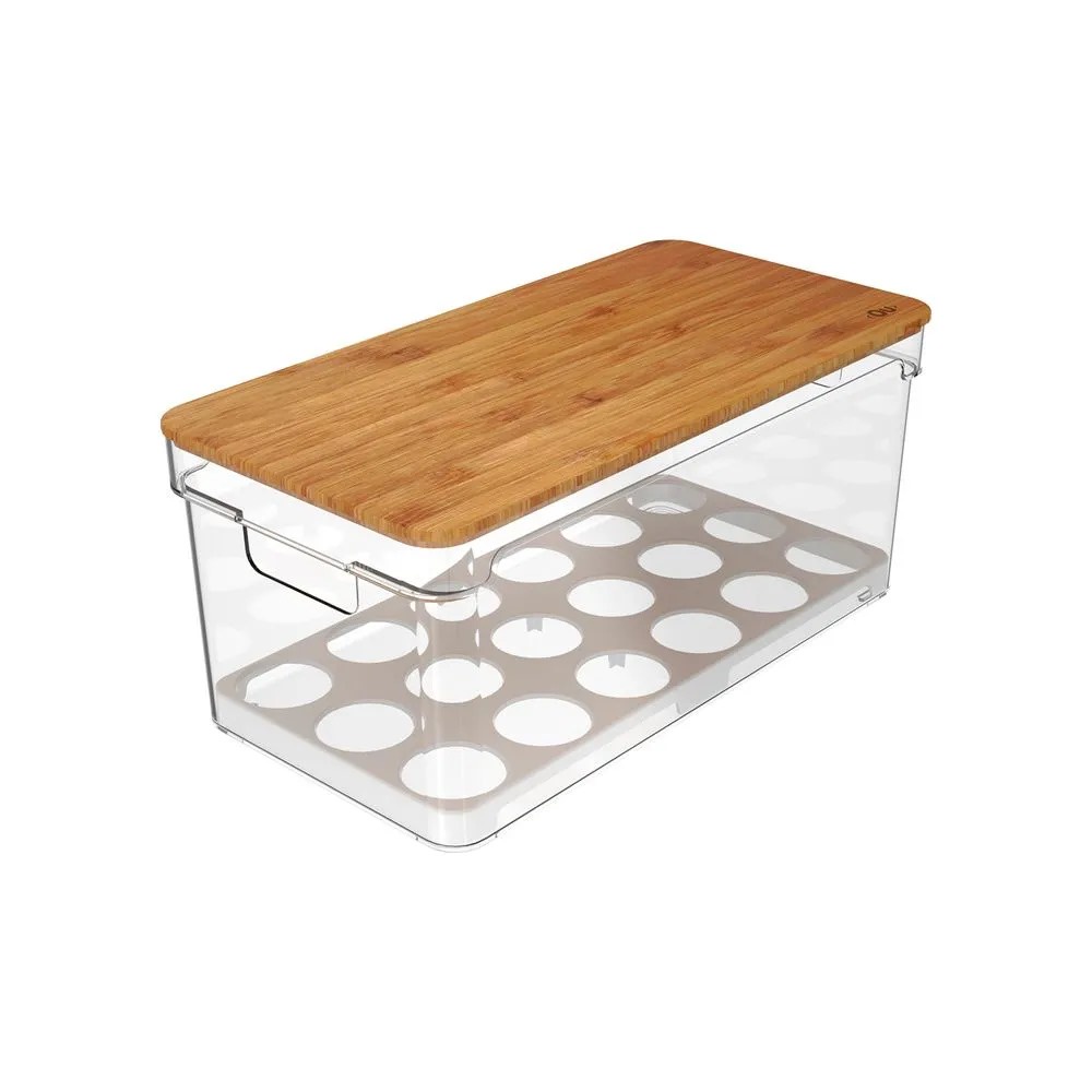 Organizador Porta 36 Ovos Geladeira Tampa Bambu Clear Fresh Ou