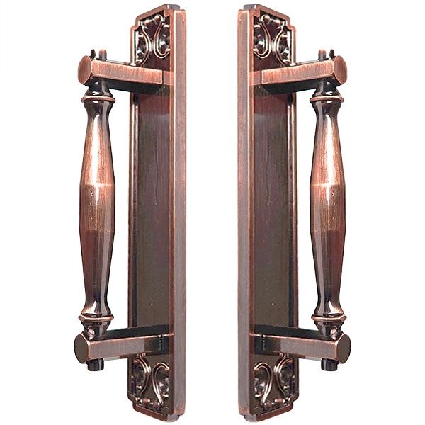 Puxador Duplo Strauss 250mm Cobre Antigo Porta Pivotante Correr Passagem Madeira Vidro Colonial Clássico Rústico - Máxima Metais