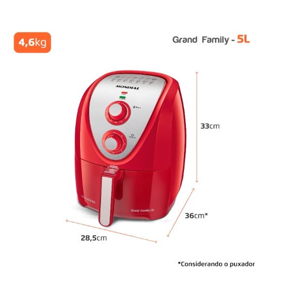 Detalhes do Fritadeira Air Fryer 5 Litros Mondial AFN50RI Vermelha 220V