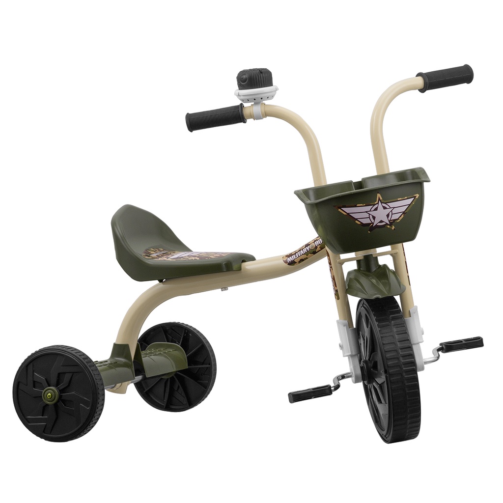 Triciclo Infantil Ultra Bikes Military Boy Cesto e Buzina Com Assento Reajustável Para Crianças