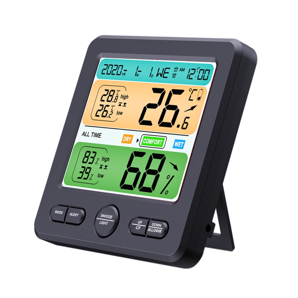 Higrômetro Digital Interno Com Tela LCD Colorida Medidor De Temperatura Umidade De Limite Superior/Inferior Função Da Semana Do Relógio Para Sala De Estar