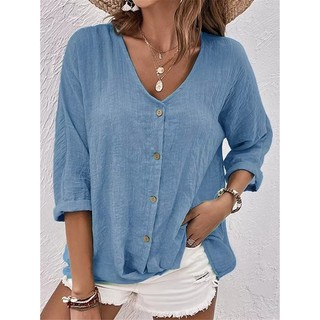 Blusa Feminina Elegante Com Mangas 3/4 , Moda Verão , Blusas E Camisas Elegantes , Camisa Solta Casual , Roupas Feminina