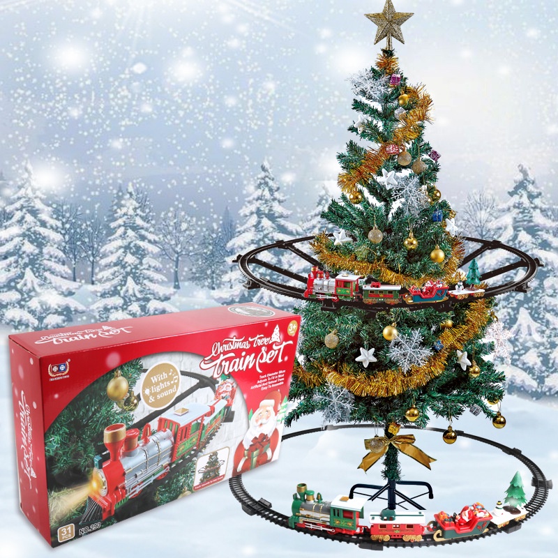 31pcs Trem de Natal Pendurado Trem Elétrico com Iluminação Sonora Trem Pequeno Carro de Natal Decorações Árvore de Natal Carro Elétrico com Som Árvore de Natal Decorações De Natal Para Presente de Natal Decorações De Natal Para