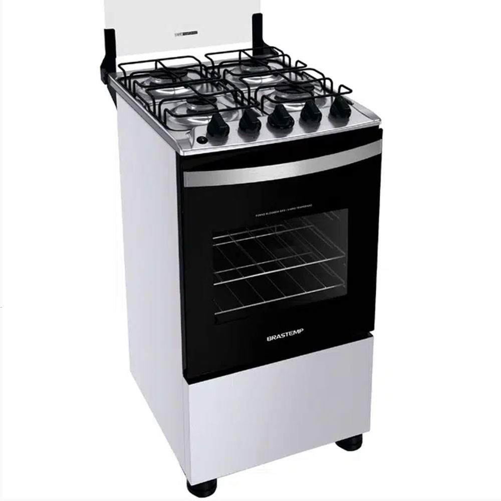 Fogão Brastemp 4 Bocas Automático Mesa em Aço Inox Forno 61L BFO4NBBUNA