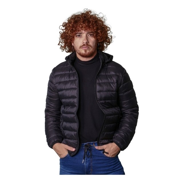 Jaqueta Puffer Bobojaco Masculina Preta Corta Vento Com Capuz e Bolso Impermeavel Gominho