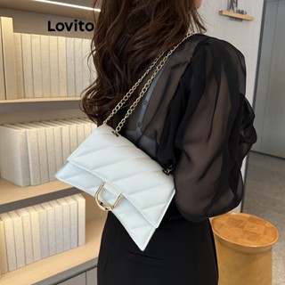 Lovito Esportivo Bolsa Tote de Ombro Feminina Lisa com Corrente LNA28322 (Marrom/Branco/Preto)