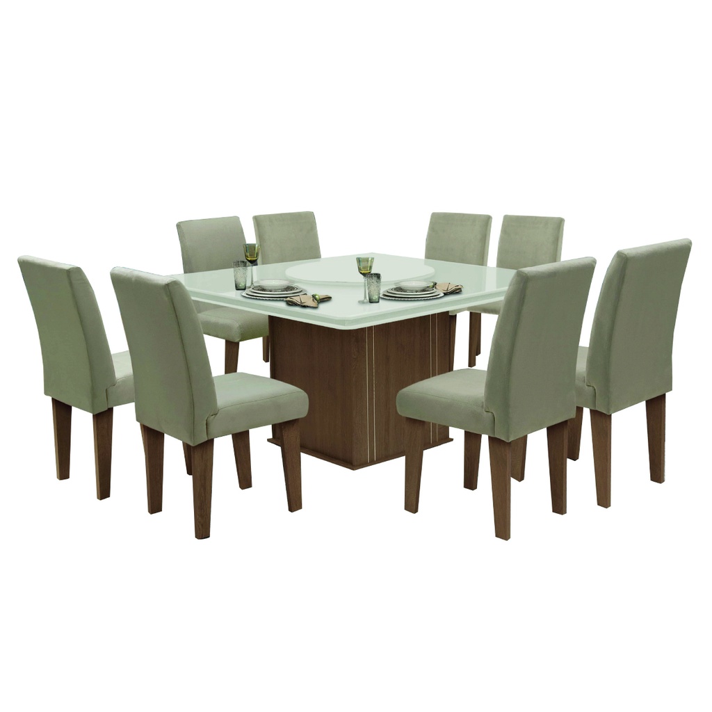 Conjunto Mesa Cedro Off Tampo Giratório 8 Cadeiras Amsterdã em Oferta na Shopee