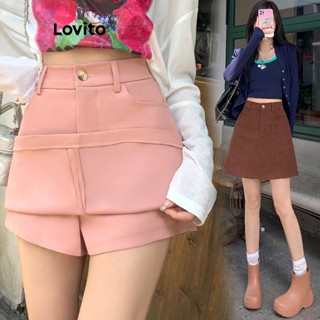 Lovito Casual Shorts Feminino Liso com Camada Dupla LNE27167 (Marrom/Rosa Claro/Preto)