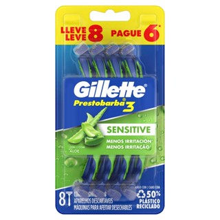 Aparelho de Barbear Descartável Gillette Prestobarba3 Sensitive Leve 8 Pague 6