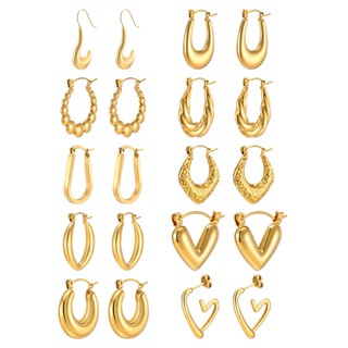 Coleção De Brincos Vnox 18K Gold Em Forma De U Para Menina Feminina , Hipoalergênicos De Aço Inoxidável , Presente De Moda Clássica