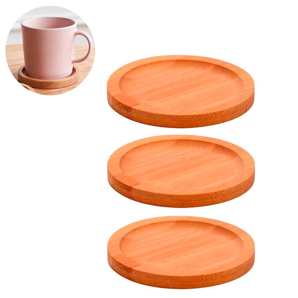 Kit 3 Porta copos xícara caneca base bambu apoio mesa bancada cozinha escritório restaurante bolacha descanso taça drink