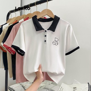 Lovito Camiseta Feminina Casual Com Estampa Animal E Botão De Gola Contrastante LNE42228