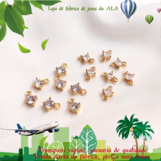 💖Joias DIY acessórios💖14K banhado a ouro e cor de retenção de quatro garras incrustado com zircão redondo pequeno pingente DIY acessórios feitos à mão suspensão de orelha mini pingente [Pendente/Colar Pulseira Brincos]