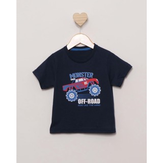 Camiseta Bebê Estampa Carro Truck Manga Curta Marinho