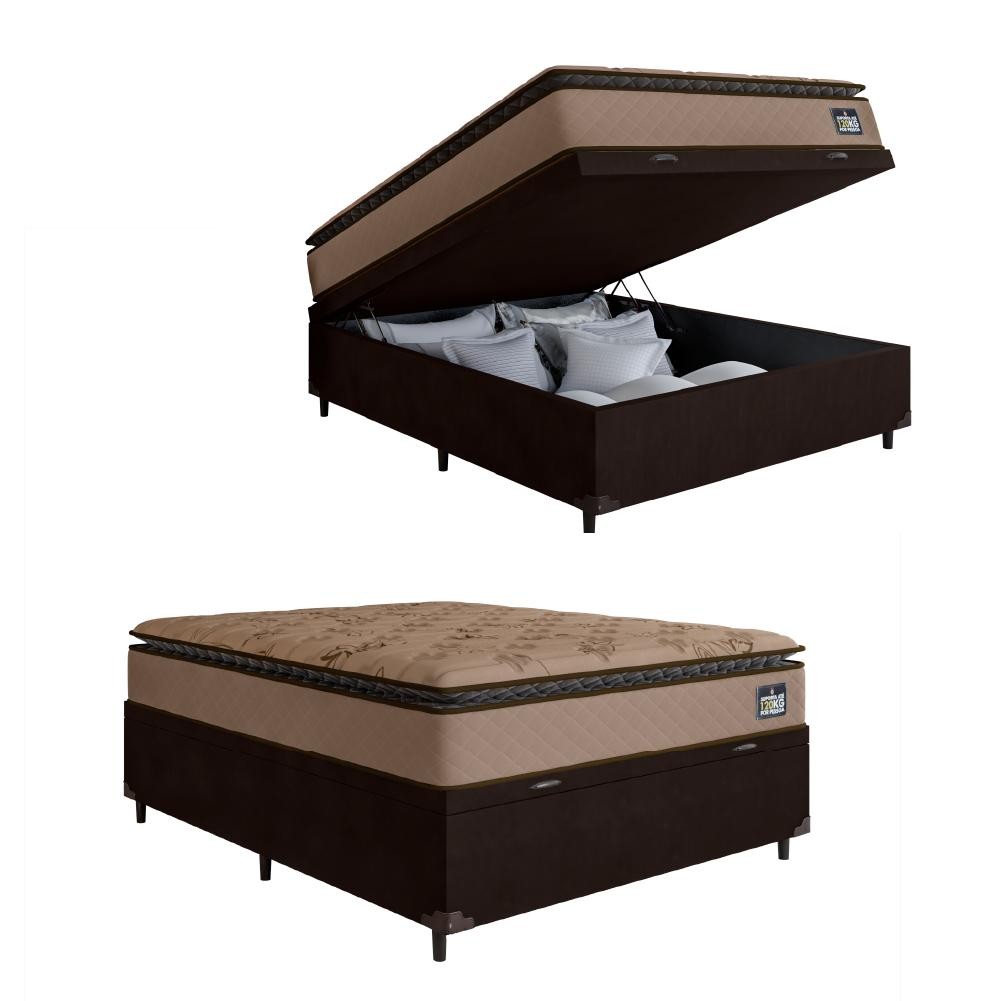 Cama Box Baú Casal Colchão Espuma D33 Pillow Top Van Gogh 138x188x70cm Marrom Hellen - Sup...