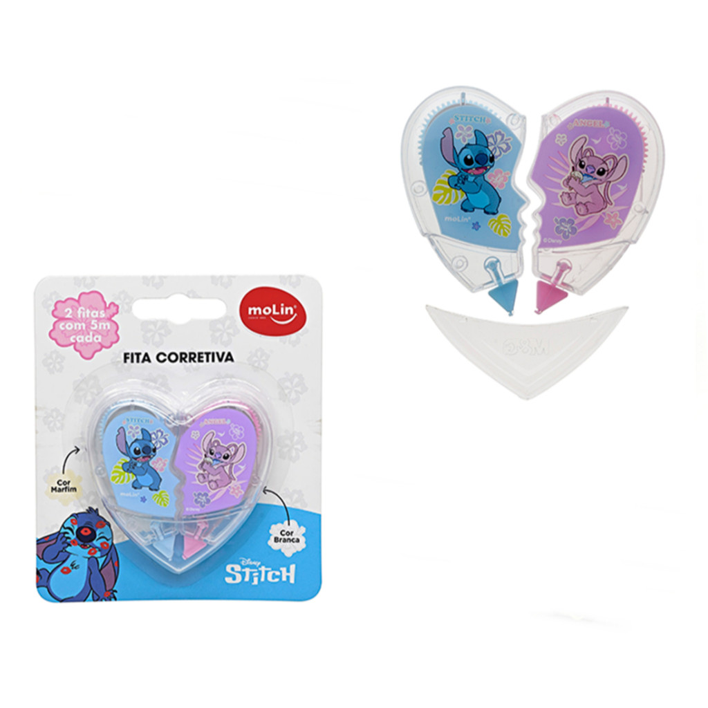 Fita Corretiva Escolar 5M do Stitch Disney Original 2 em 1 Material Escolar Papelaria | Molin
