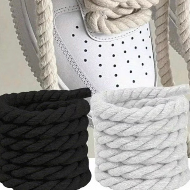 CORDA SÃO FRANCISCO Cadarço Atacador Poliéster Grosso Corda Trançado Skate Branco e Preto Unissex 1,20 CM 8MM