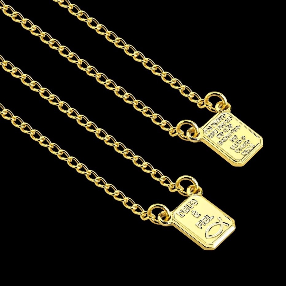 Escapulário Plaquinha Deus é Fiel e Pai Nosso, Corrente Grumet Banhado a Ouro 18k Discreto Evangélico