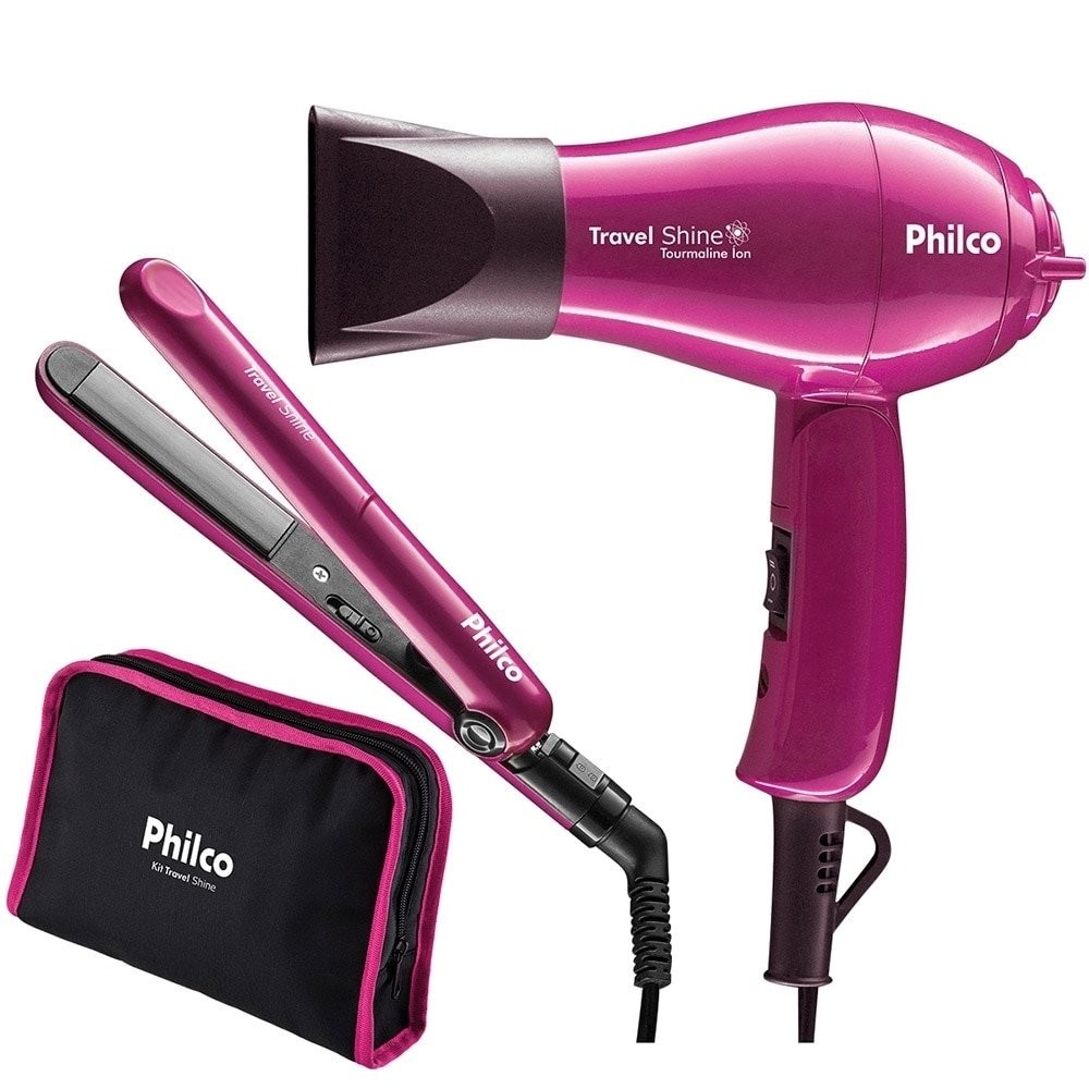 Prancha + Secador Philco Travel Shine Rosa - Beauty