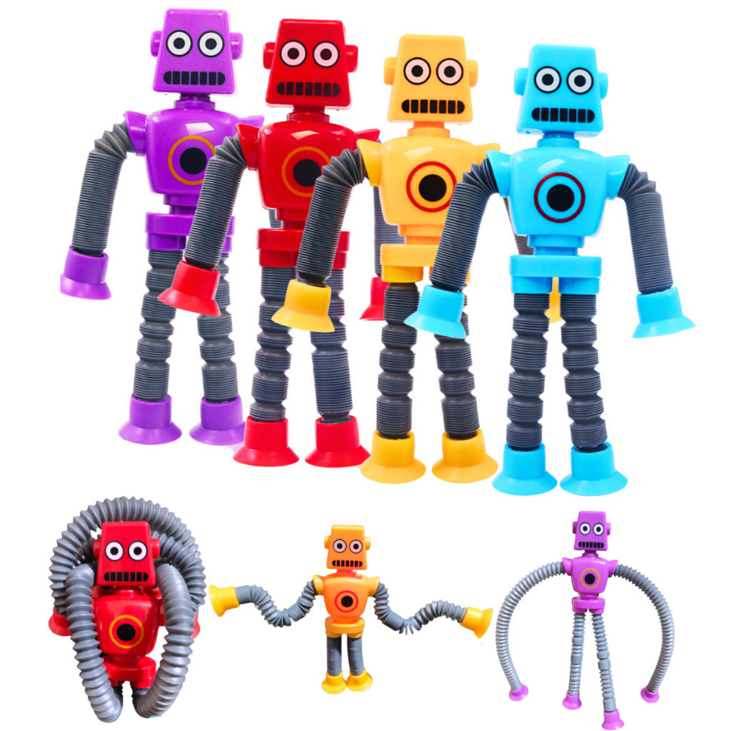 Kit 2 Robô Cartoon Pop Tube com Ventosa e led - Gruda gruda