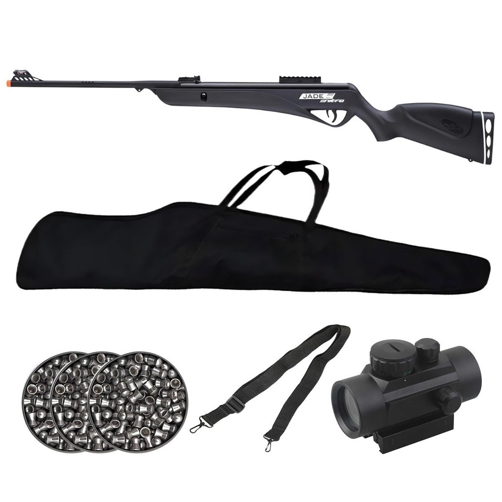 Carabina de Pressão Jade Pro Nitro Preta 5.5mm - CBC + 3 Chumbos + Capa + Bandoeira + Red Dot em Oferta na Shopee