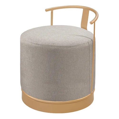 Puff Redondo Áquila Em Linho E Base Metal Dourado