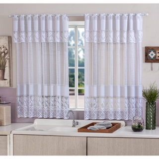 Cortina de Cozinha Renda Tulipa Branca 1,20m x 2,20m com Bando em Oferta na Shopee