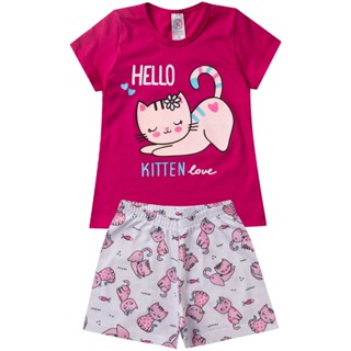 Pijama Verão Infantil Feminino Kappes Vermelho