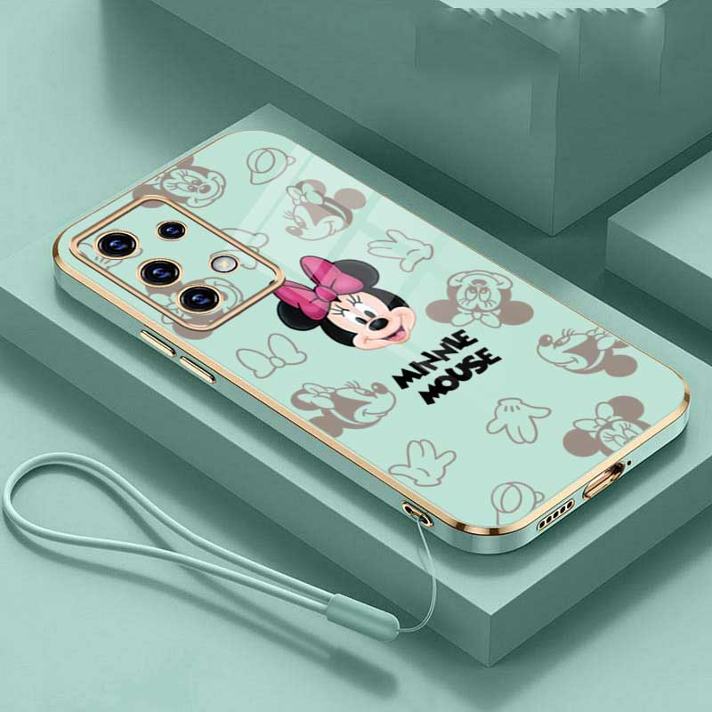 Samsung Galaxy A14 5G A34 A54 5G A24 M54 M34 M14 5G Minnie Cartoon Mouse Case À Prova De Choque Capa Móvel De Luxo Com Cordão