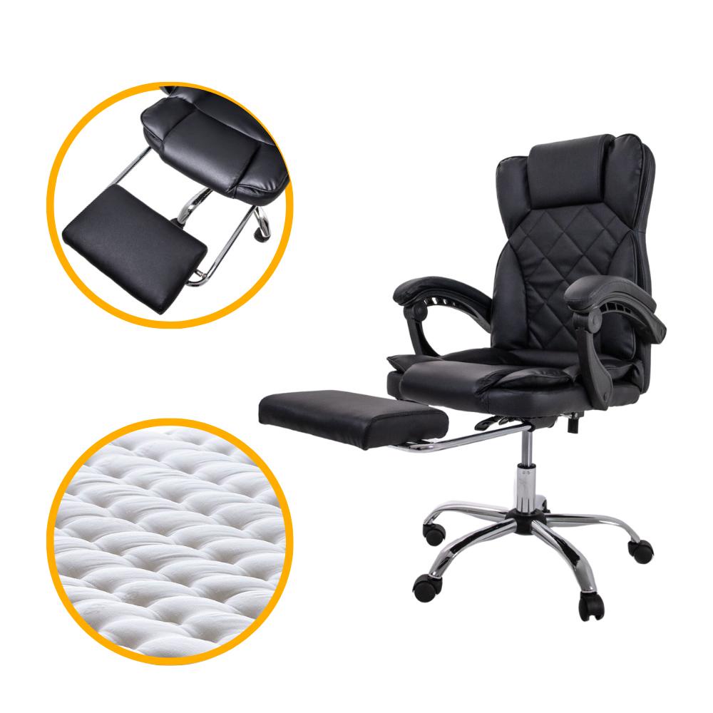 Cadeira De Escritório Presidente Executiva Alta Giratória Anatômica Pillow Top Apoio Descanso De Pé Diana Preta