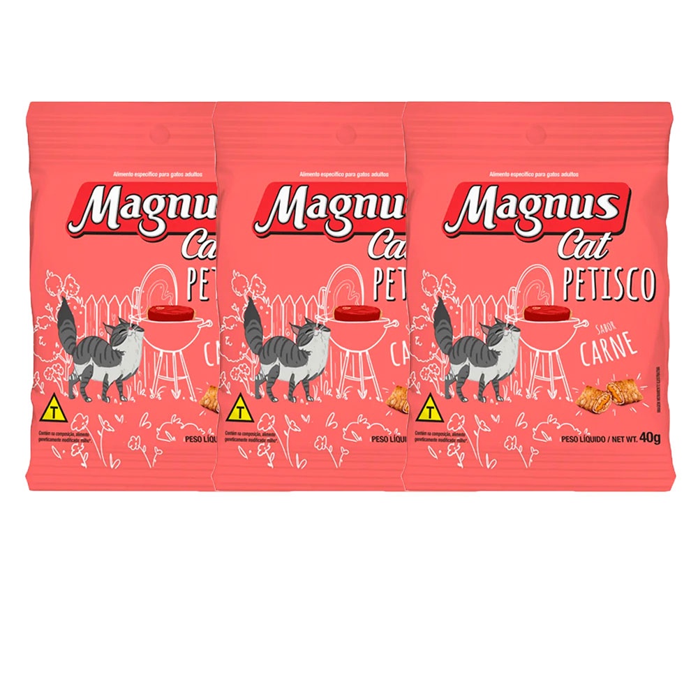 Kit com 3 Petisco Magnus Cat Sabor Carne 40g em Oferta na Shopee