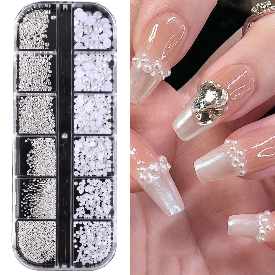 Pregos De Pérola Branca De Caviar Decoração De Charme Natureza Nacre Peças De Rebite Pinos Opala Pedra Rhinestones Manicure Acessório