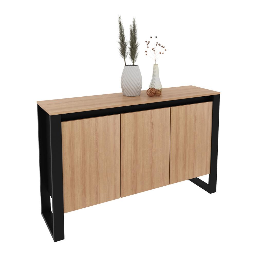 Balcão Escritório com 3 Portas Multimóveis CR25044 Amêndoa/Preto em Oferta na Shopee