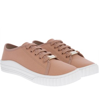 Tênis Moleca Casual Feminino Pespontos Tecido Nude