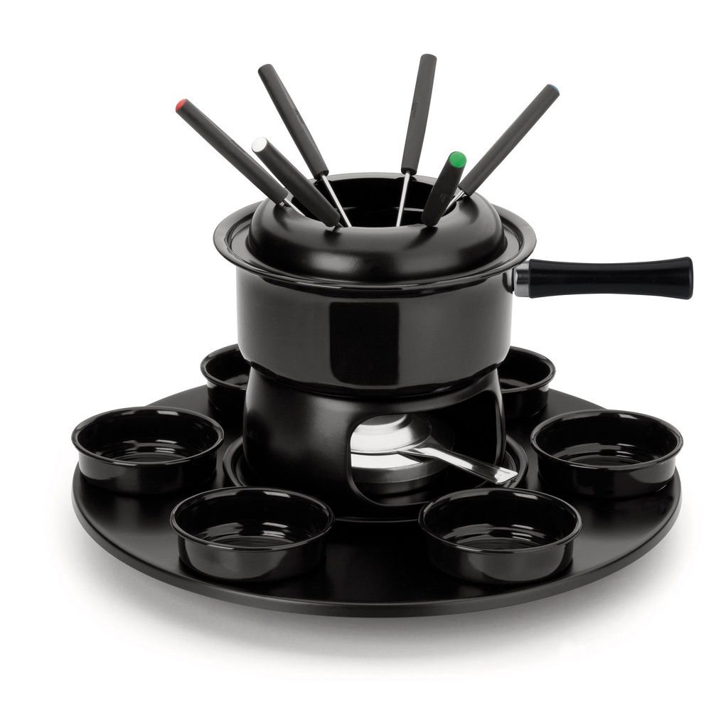 Aparelho De Fondue Carroussel 17 peças Esmaltada Com Base Giratória Kit Conjunto Serviço Mesa