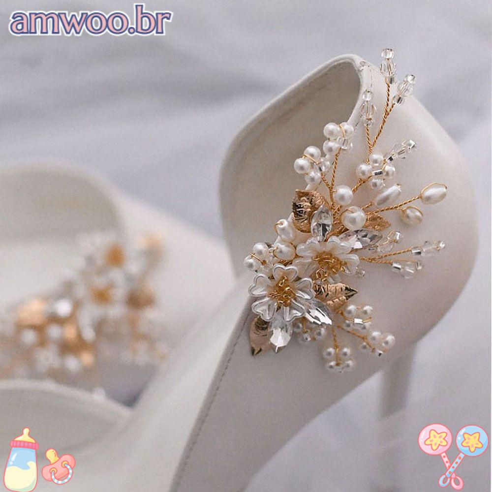 AMWOO 2 Peças (1 Par) Clipe De Sapato De Strass Salto Alto/Botas Mulheres Meninas Flor De Cristal Removível