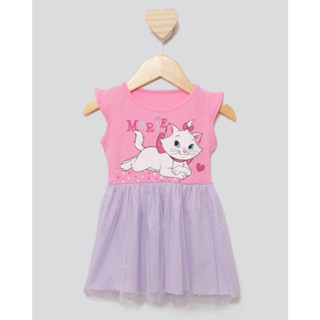 Vestido Bebê Menina Disney Gata Marie Tule com Glitter Rosa