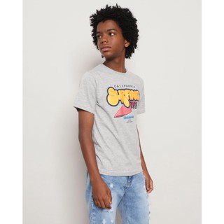 Camiseta Juvenil Manga Curta Estampa Surfing Cinza