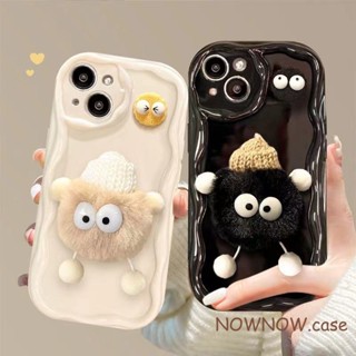 Compatível Para iPhone 15 14 13 12 11 Pro MAX XR XS 7 8 Plus INS Cartoon Cute 3D Plush Coal Ball De Outono E Inverno Caixa De Telefone Com Creme De Carapaça Macia Resistente À Sujeira