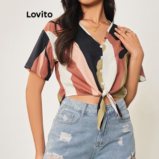 Lovito Boho Blusa Feminina Geométrica Torcida com Botão Frontal LBL05210 (Multicor)