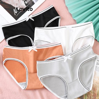 Lovito Calcinha Casual Lisa Com Contraste Para Mulheres LNE37137 (Cinza/Branco/Preto)