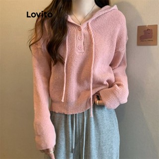 Lovito Suéter Feminino Casual Com Botão E Cordão Liso LNA37144 (Rosa/Azul)