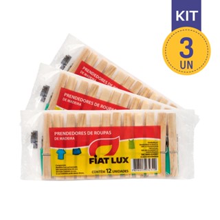 Kit com 3 Prendedores De Roupa Resistente Pequeno Madeira Com 12 FiatLux