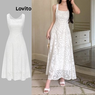 Lovito Casual Ditsy Floral Vesitdo Feminino de Camada Dupla L65ED124 (Branco)