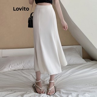 Lovito Casual Saia Feminina Floral Maxi Sereia com Babados LNE15098 (Branca)