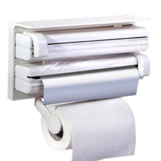Suporte Porta Papel Toalha Rolo Alumínio Filme Branco Cozinha Prático Corte