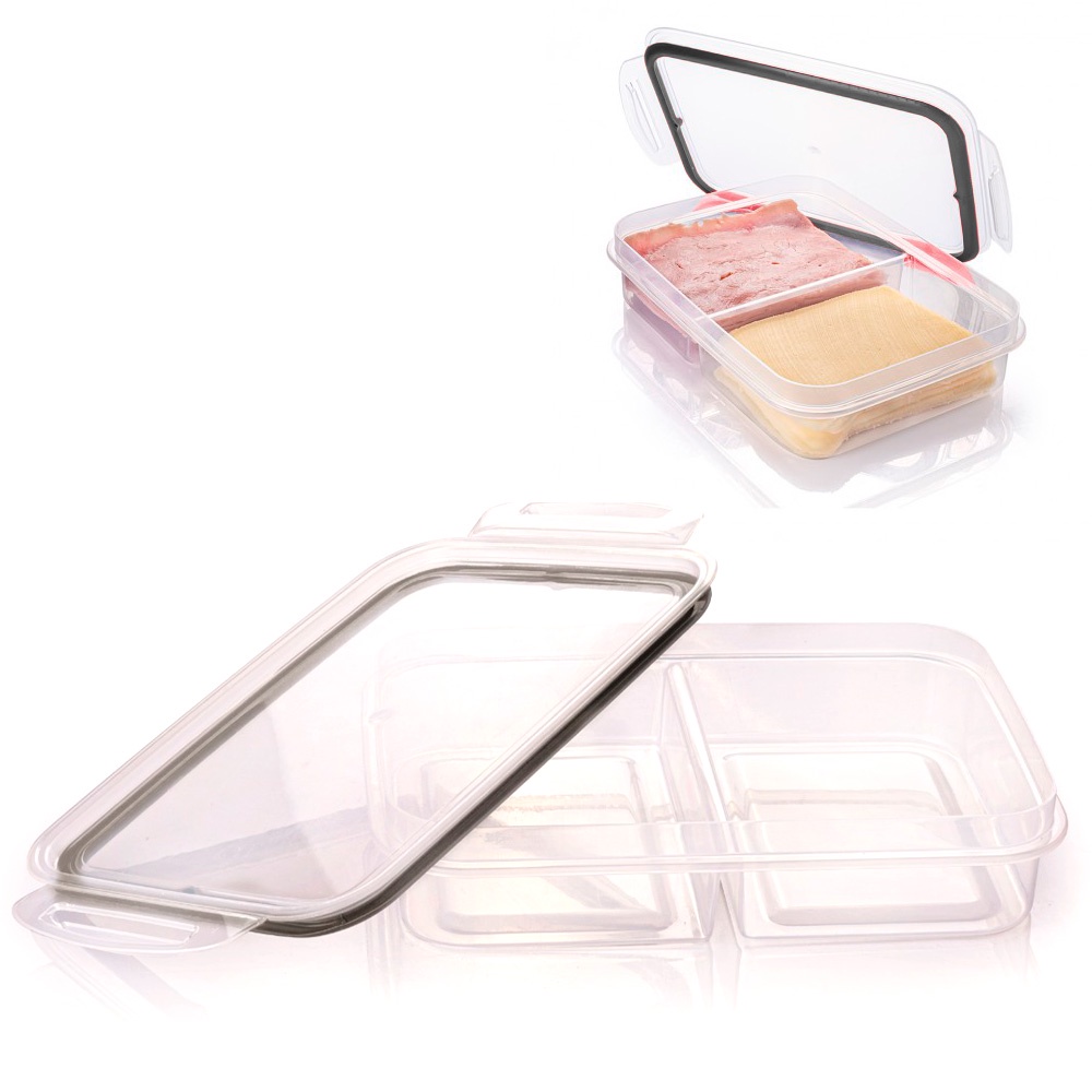Pote para lanche marmita frutas 2 divisórias tampa travas porta frios duplo hermético presunto queijo mussarela Plasútil