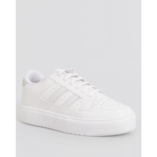 Tenis Feminino Flatform Recorte Metalizado Com Elástico Branco