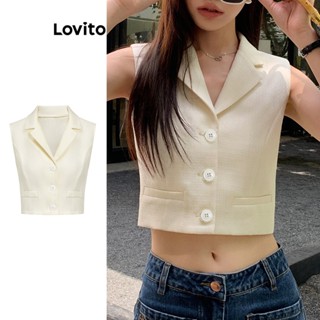 Lovito Elegante Regata com Botões Frontais Tweed para Mulheres L74ED129